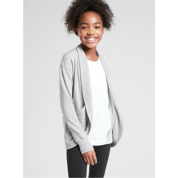 ATHLETA GIRL wrap n roll 2.0 heathered light grey open cardigan - Picture 1 of 7